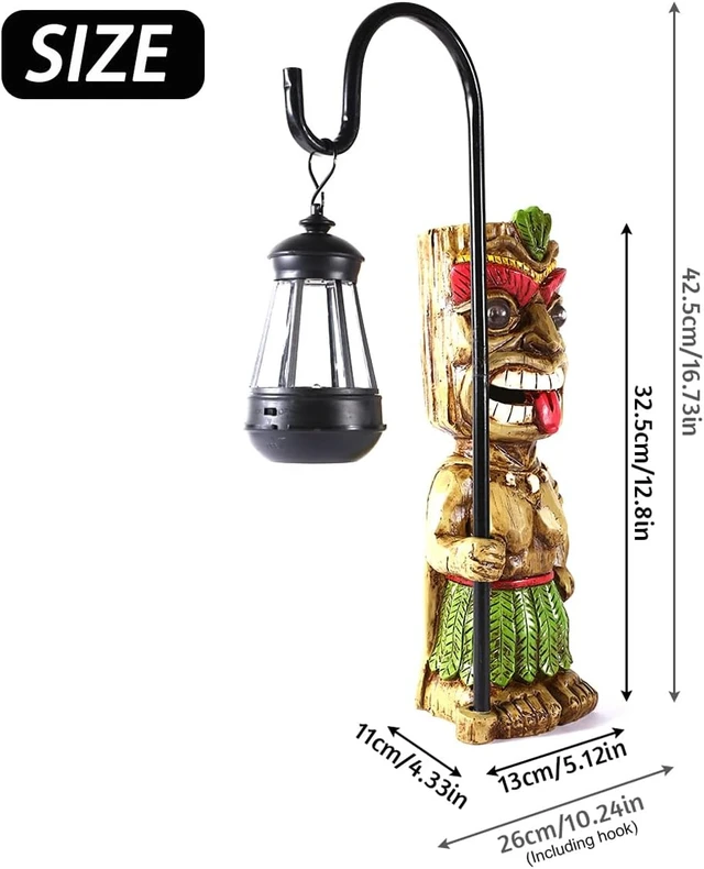 Alt view image 2 of 7 - 16.7" H Solar Tiki Garden Statue, Large Hawaiian Tiki Man Lantern Figurine for Patio, Yard, Lawn, Bar, Beach, Pool & Pond, Halloween Christmas Gifts