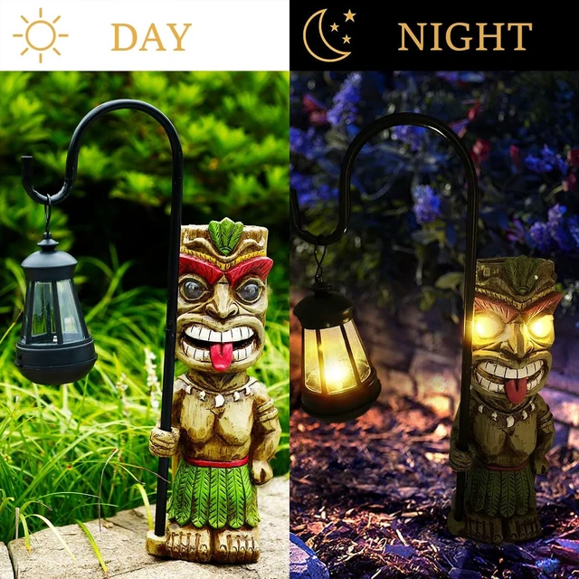Alt view image 5 of 7 - 16.7" H Solar Tiki Garden Statue, Large Hawaiian Tiki Man Lantern Figurine for Patio, Yard, Lawn, Bar, Beach, Pool & Pond, Halloween Christmas Gifts