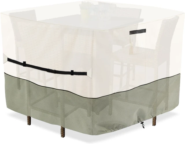 Main image of 66 Inch Square Waterproof Patio Furniture Cover for 5-Piece Bar Height Dining Set, High Wicker Bar Table & Chairs Cover, Beige