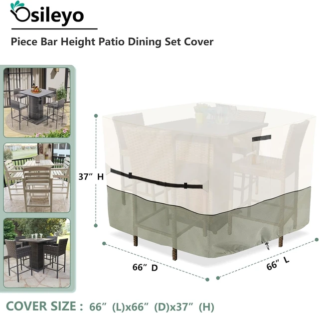 Alt view image 2 of 7 - 66 Inch Square Waterproof Patio Furniture Cover for 5-Piece Bar Height Dining Set, High Wicker Bar Table & Chairs Cover, Beige