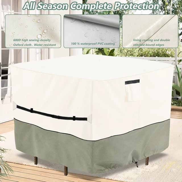 Alt view image 4 of 7 - 66 Inch Square Waterproof Patio Furniture Cover for 5-Piece Bar Height Dining Set, High Wicker Bar Table & Chairs Cover, Beige