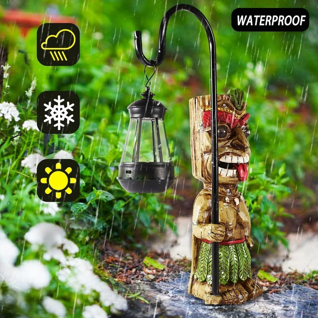 Alt view image 6 of 7 - 16.7" H Solar Tiki Garden Statue, Large Hawaiian Tiki Man Lantern Figurine for Patio, Yard, Lawn, Bar, Beach, Pool & Pond, Halloween Christmas Gifts
