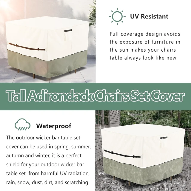 Alt view image 5 of 7 - 66 Inch Square Waterproof Patio Furniture Cover for 5-Piece Bar Height Dining Set, High Wicker Bar Table & Chairs Cover, Beige