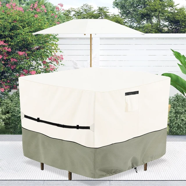 Alt view image 7 of 7 - 66 Inch Square Waterproof Patio Furniture Cover for 5-Piece Bar Height Dining Set, High Wicker Bar Table & Chairs Cover, Beige