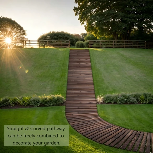 Alt view image 4 of 7 - 12FT Roll-Out Wooden Garden Pathway, Decorative Non-Slip Patio Boardwalk for Backyard, Beach, Wedding & Party (Carbonized, Straight)
