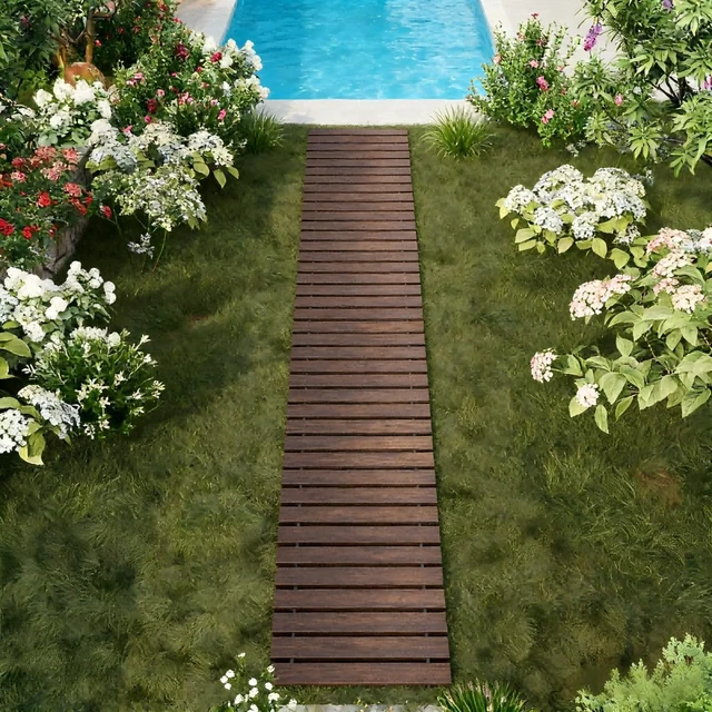 Alt view image 7 of 7 - 12FT Roll-Out Wooden Garden Pathway, Decorative Non-Slip Patio Boardwalk for Backyard, Beach, Wedding & Party (Carbonized, Straight)