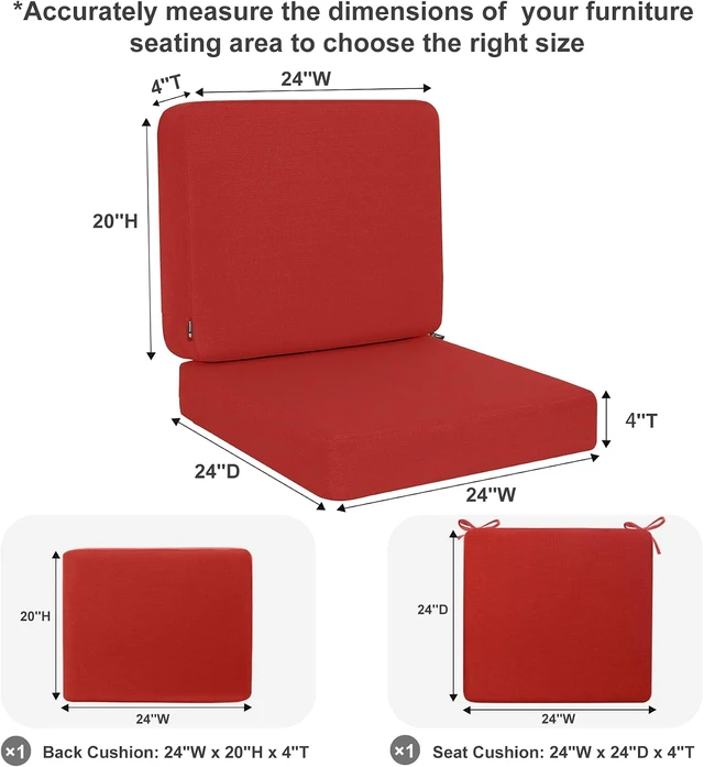 Alt view image 2 of 6 - 24 x 24 Inch Outdoor Deep Seat Cushion Set, Red