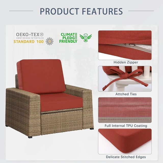 Alt view image 5 of 6 - 24 x 24 Inch Outdoor Deep Seat Cushion Set, Red