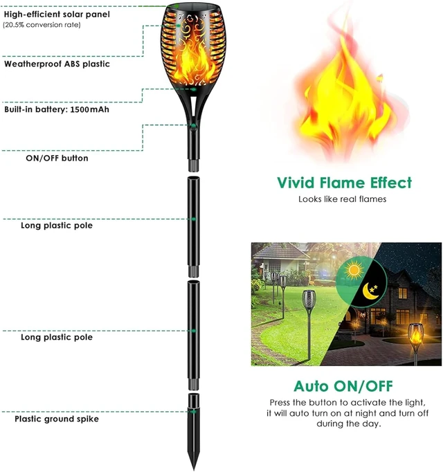 Alt view image 2 of 6 - 4 Pack 43" Solar Torch Lights with 99 LEDs, Higher & Larger Flickering Flame, Waterproof Pathway Lighting for Garden, Patio, Yard & Christmas Decor