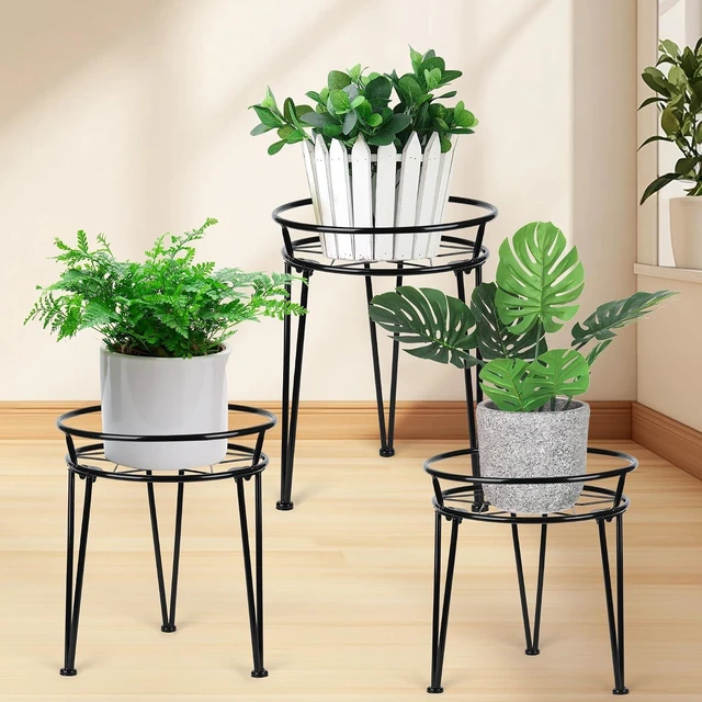 Main image of Rustproof Metal Plant Stand for Indoor & Outdoor, Urban Rustic Flower Pot Stand for Living Room, Balcony & Garden (3PCS, Black)