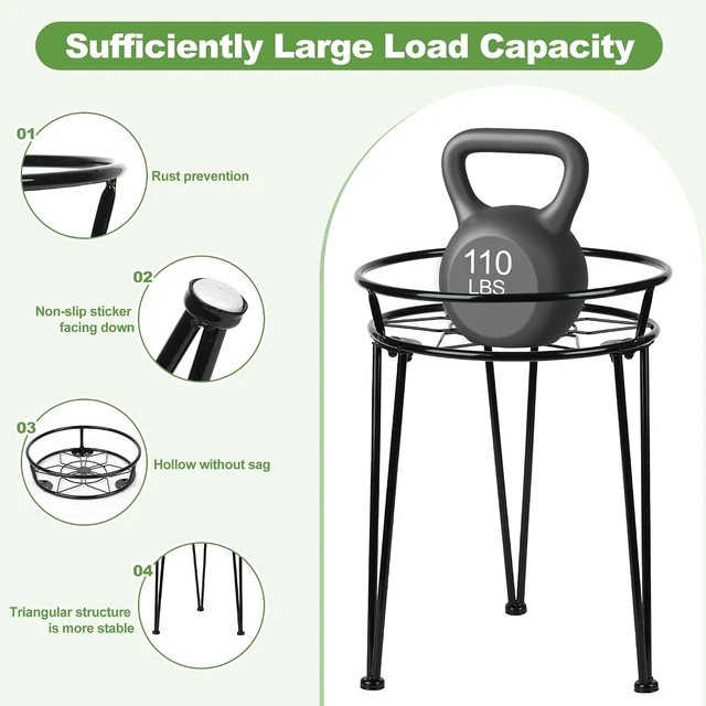Alt view image 3 of 7 - Rustproof Metal Plant Stand for Indoor & Outdoor, Urban Rustic Flower Pot Stand for Living Room, Balcony & Garden (3PCS, Black)