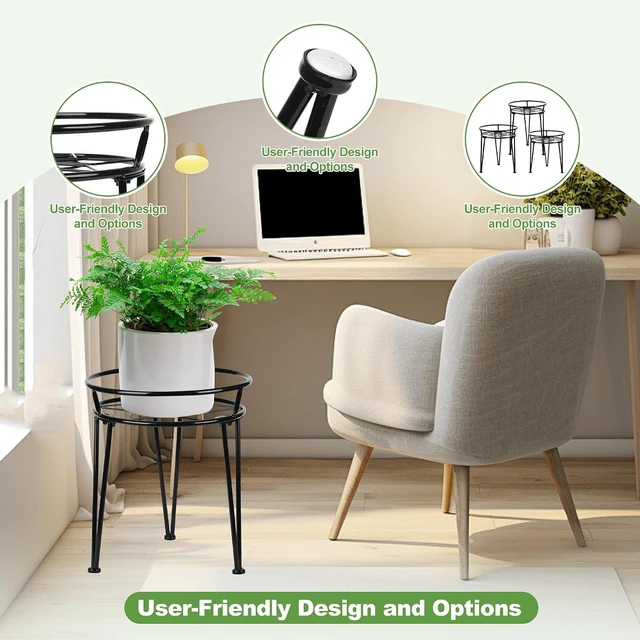 Alt view image 4 of 7 - Rustproof Metal Plant Stand for Indoor & Outdoor, Urban Rustic Flower Pot Stand for Living Room, Balcony & Garden (3PCS, Black)