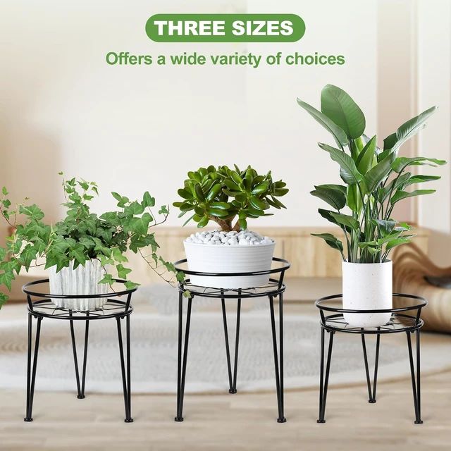 Alt view image 5 of 7 - Rustproof Metal Plant Stand for Indoor & Outdoor, Urban Rustic Flower Pot Stand for Living Room, Balcony & Garden (3PCS, Black)