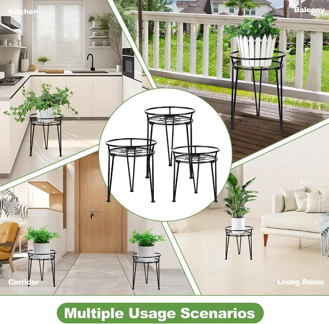 Alt view image 6 of 7 - Rustproof Metal Plant Stand for Indoor & Outdoor, Urban Rustic Flower Pot Stand for Living Room, Balcony & Garden (3PCS, Black)