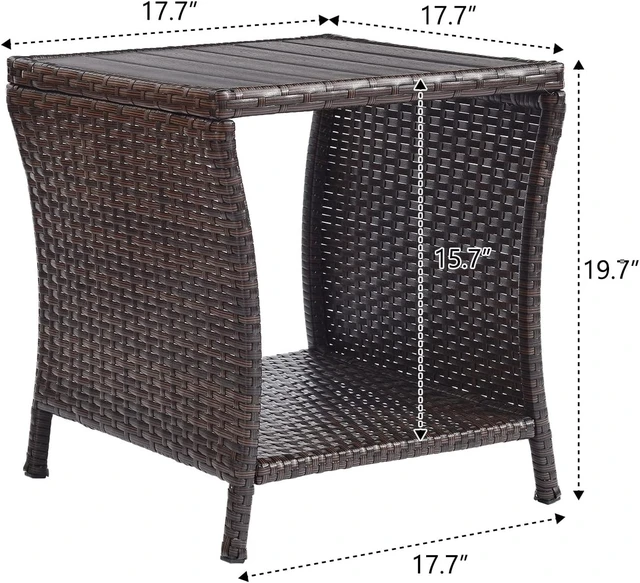 Alt view image 2 of 7 - Small Rattan Wicker Outdoor Side Table with Poly Lumber Top & Storage, Coffee End Bistro Table for Patio, Balcony, Garden, Porch & Deck, Brown