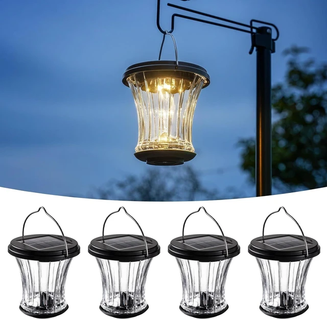 Main image of Waterproof Glass Solar Lantern with Modular Design, 3000K LED Hanging/Table Lamp with Auto On/Off for Garden, Patio, Yard, Fence & Wall, Warm White (4 Pack)