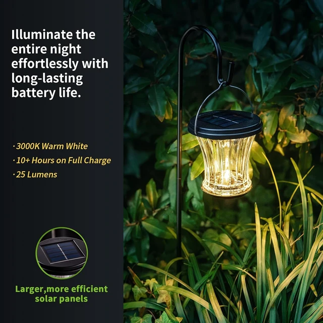 Alt view image 3 of 6 - Waterproof Glass Solar Lantern with Modular Design, 3000K LED Hanging/Table Lamp with Auto On/Off for Garden, Patio, Yard, Fence & Wall, Warm White (4 Pack)
