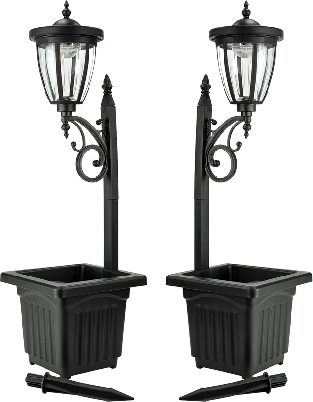 Main image of Kambria Multi-Function 2-Piece Solar Light Set with Posts, Ground Stakes, Planters & Wall Mount Hardware for Patio, Porch, Deck & Yard