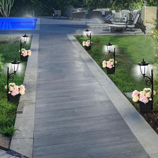 Alt view image 6 of 7 - Kambria Multi-Function 2-Piece Solar Light Set with Posts, Ground Stakes, Planters & Wall Mount Hardware for Patio, Porch, Deck & Yard