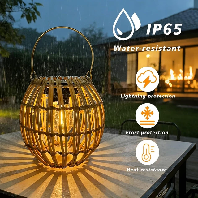 Alt view image 2 of 7 - 2 Pack Waterproof Rattan Solar Lanterns, Outdoor