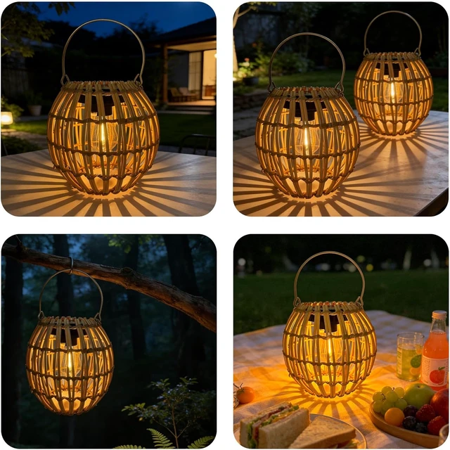 Alt view image 3 of 7 - 2 Pack Waterproof Rattan Solar Lanterns, Outdoor