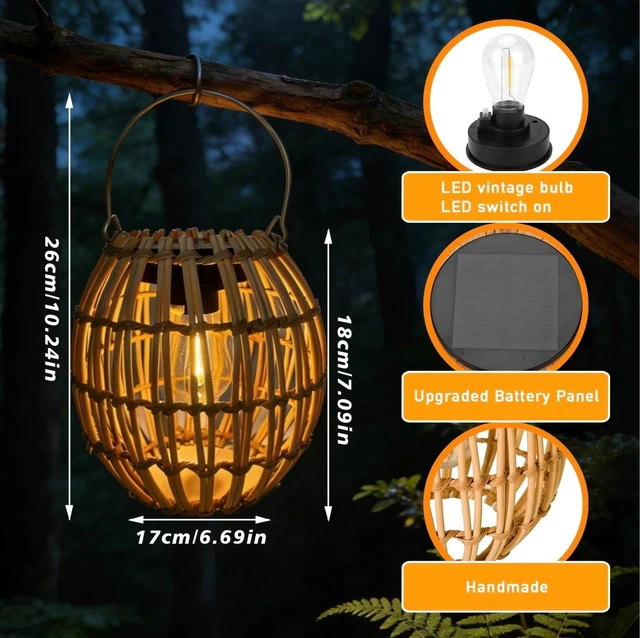 Alt view image 5 of 7 - 2 Pack Waterproof Rattan Solar Lanterns, Outdoor