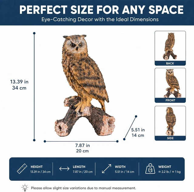 Alt view image 2 of 7 - 13.3 Inch Owl Decoy Outdoor Statue, Ideal for Courtyard, Lawn, Yard & Grassland Decor, Housewarming Gift