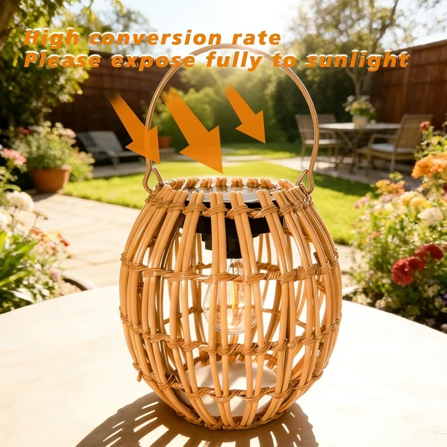 Alt view image 6 of 7 - 2 Pack Waterproof Rattan Solar Lanterns, Outdoor