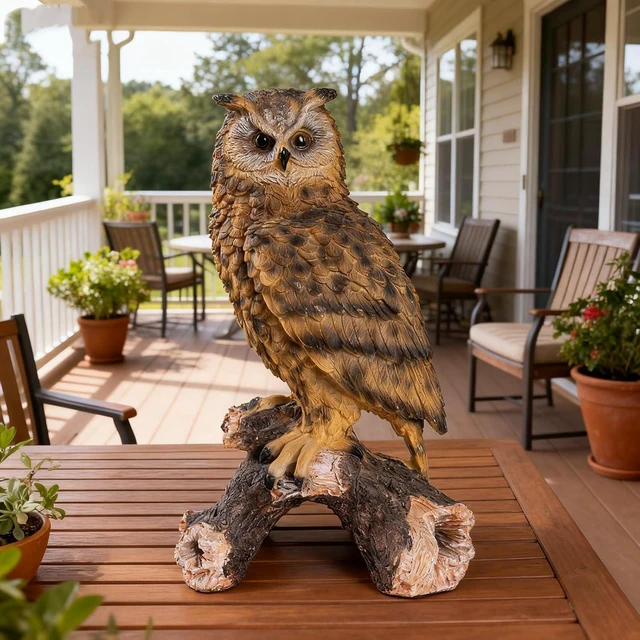 Alt view image 4 of 7 - 13.3 Inch Owl Decoy Outdoor Statue, Ideal for Courtyard, Lawn, Yard & Grassland Decor, Housewarming Gift
