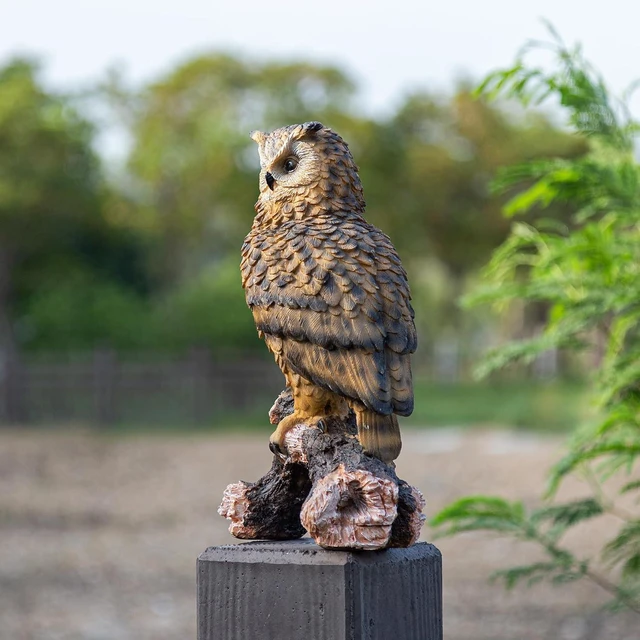 Alt view image 5 of 7 - 13.3 Inch Owl Decoy Outdoor Statue, Ideal for Courtyard, Lawn, Yard & Grassland Decor, Housewarming Gift