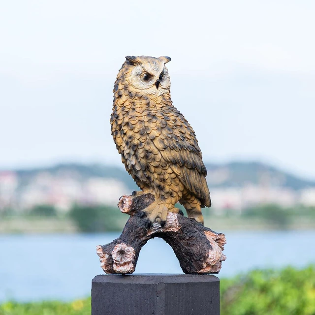 Alt view image 6 of 7 - 13.3 Inch Owl Decoy Outdoor Statue, Ideal for Courtyard, Lawn, Yard & Grassland Decor, Housewarming Gift