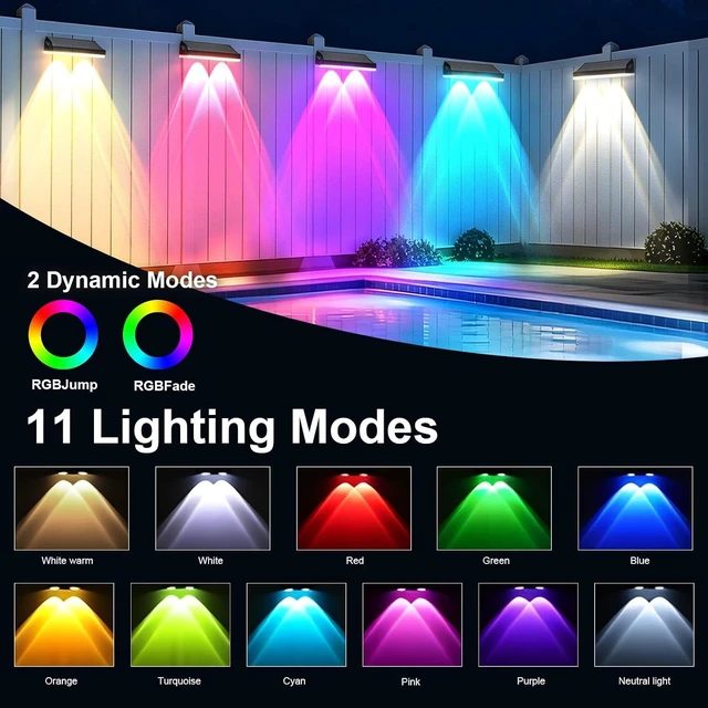 Alt view image 2 of 7 - 6 Pack Solar Fence Lights with 11 Fixed Colors & 2 Color Changing
