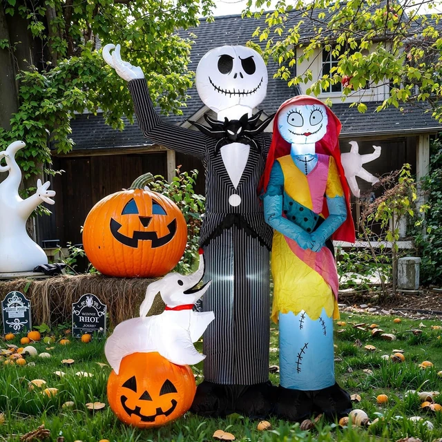 Main image of 6Ft Halloween Inflatable with Skeleton Dog & Pumpkin, Blow-Up with Built-in LED Lights for Yard, Garden & Lawn Decor