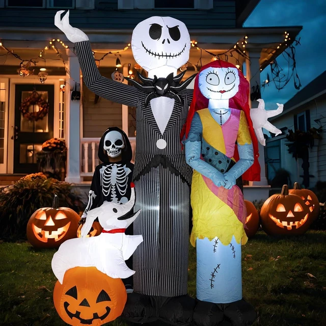 Alt view image 2 of 7 - 6Ft Halloween Inflatable with Skeleton Dog & Pumpkin, Blow-Up with Built-in LED Lights for Yard, Garden & Lawn Decor