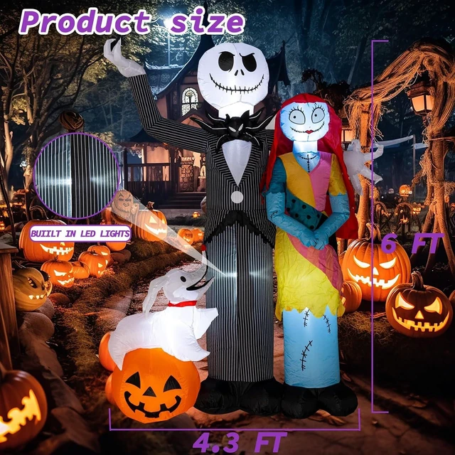 Alt view image 6 of 7 - 6Ft Halloween Inflatable with Skeleton Dog & Pumpkin, Blow-Up with Built-in LED Lights for Yard, Garden & Lawn Decor
