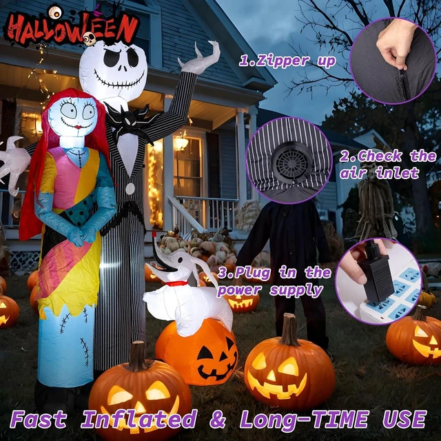 Alt view image 7 of 7 - 6Ft Halloween Inflatable with Skeleton Dog & Pumpkin, Blow-Up with Built-in LED Lights for Yard, Garden & Lawn Decor