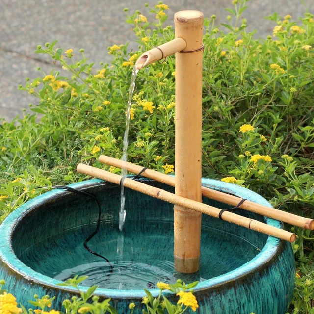 Alt view image 2 of 7 - Large 18" Adjustable Bamboo Zen Fountain Kit with Pump for Bowls, Basins, Ponds & Backyard Gardens, Indoor/Outdoor (Container Not Included)