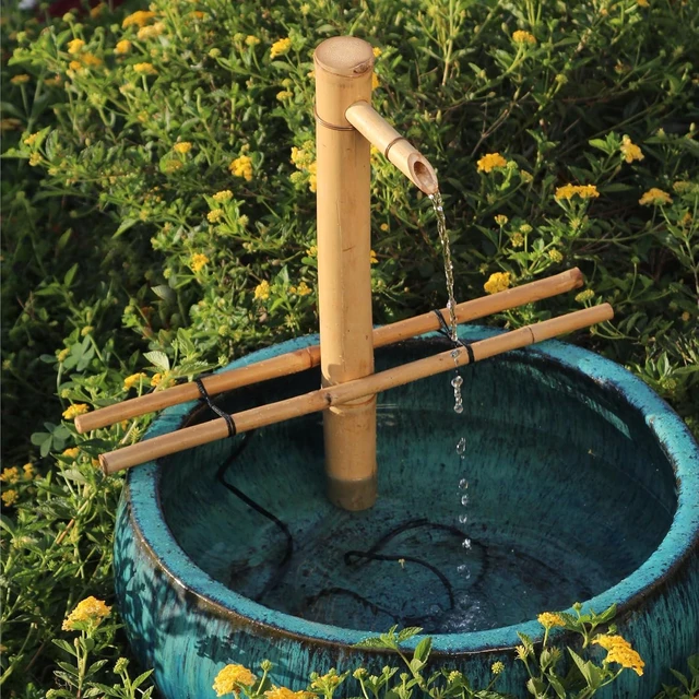 Alt view image 4 of 7 - Large 18" Adjustable Bamboo Zen Fountain Kit with Pump for Bowls, Basins, Ponds & Backyard Gardens, Indoor/Outdoor (Container Not Included)