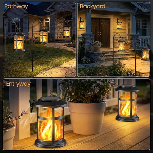 Alt view image 5 of 7 - 4 Pack Waterproof Flickering Flame Solar Lanterns, Outdoor