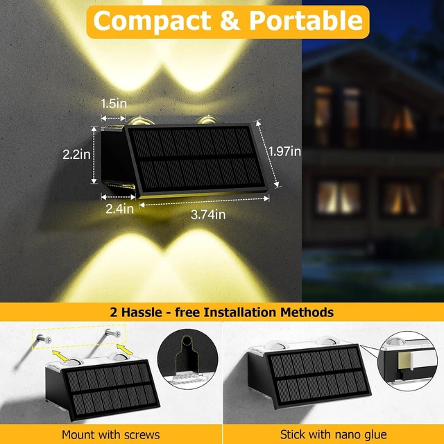 Alt view image 4 of 7 - Waterproof Up & Down Solar Fence Lights, Outdoor