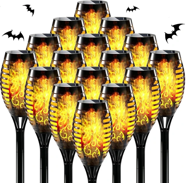 Main image of 16 Pack Mini Solar Torch Lights with Flickering Flames, Outdoor