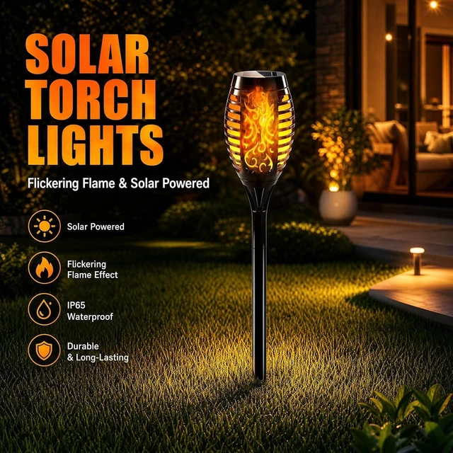 Alt view image 2 of 7 - 16 Pack Mini Solar Torch Lights with Flickering Flames, Outdoor