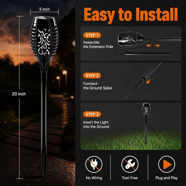 Alt view image 4 of 7 - 16 Pack Mini Solar Torch Lights with Flickering Flames, Outdoor