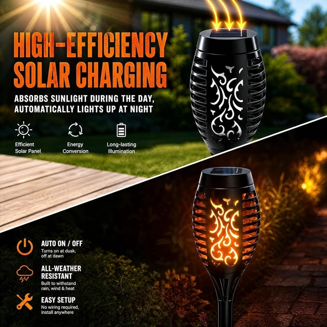 Alt view image 5 of 7 - 16 Pack Mini Solar Torch Lights with Flickering Flames, Outdoor