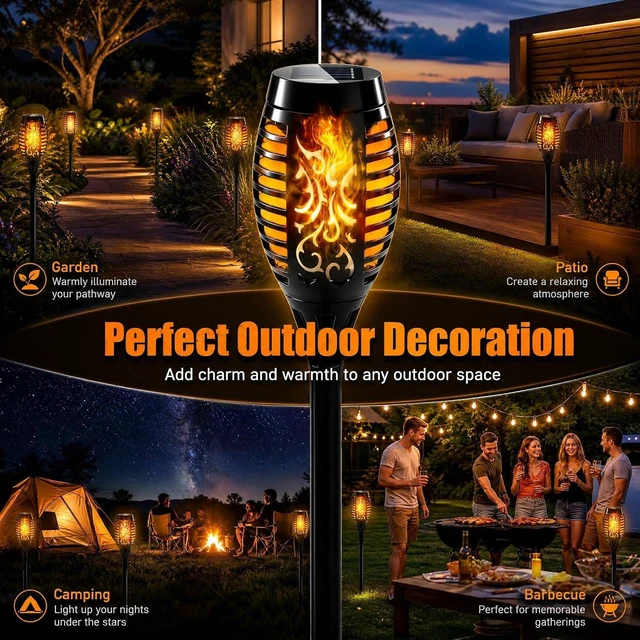 Alt view image 7 of 7 - 16 Pack Mini Solar Torch Lights with Flickering Flames, Outdoor
