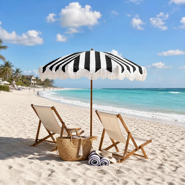 Alt view image 3 of 6 - 6.5FT Boho Fringe Patio Umbrella, Outdoor