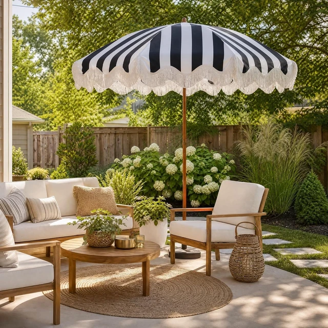 Alt view image 6 of 6 - 6.5FT Boho Fringe Patio Umbrella, Outdoor