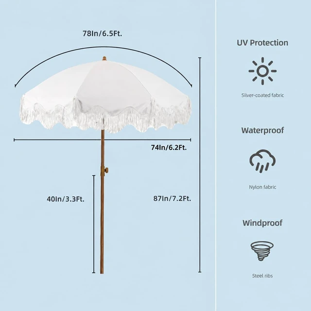 Alt view image 4 of 6 - 6.5FT Boho Fringe Patio Umbrella, Outdoor