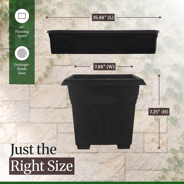 Alt view image 4 of 7 - 2 Pack 36 x 8 Inch Rectangular Garden Box Planters, Black