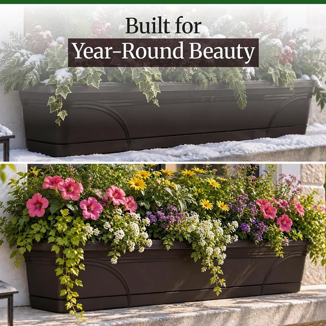Alt view image 5 of 7 - 2 Pack 36 x 8 Inch Rectangular Garden Box Planters, Black